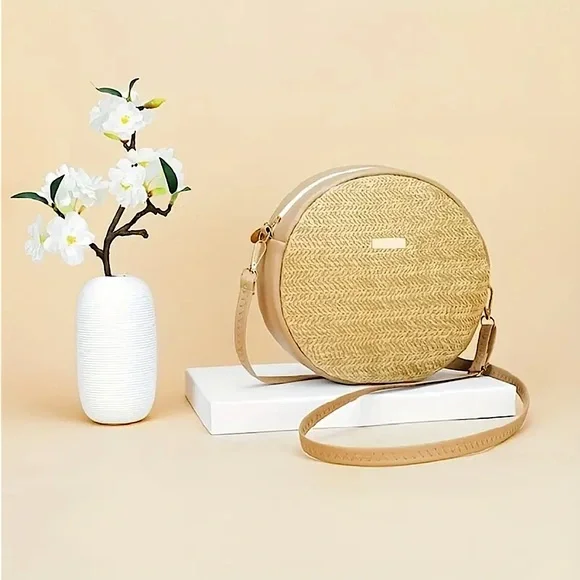 Cute Chic Beige Woven Straw Crossbody Bag - Picture 1 of 1